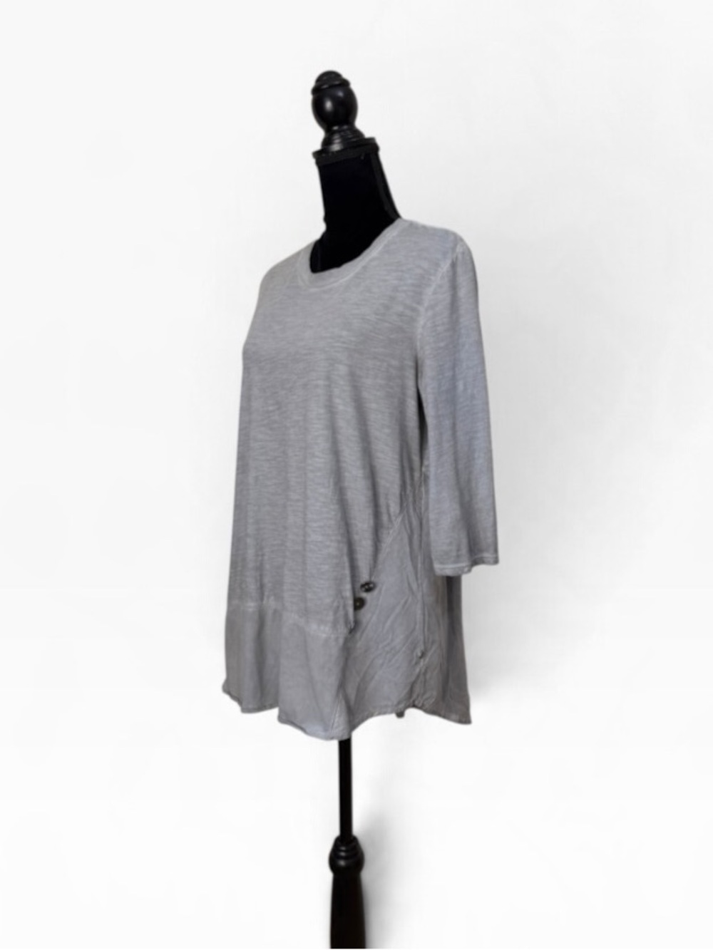 Neon Buddha classic grey lagenlook 3/4 sleeve flowing pullover top size large